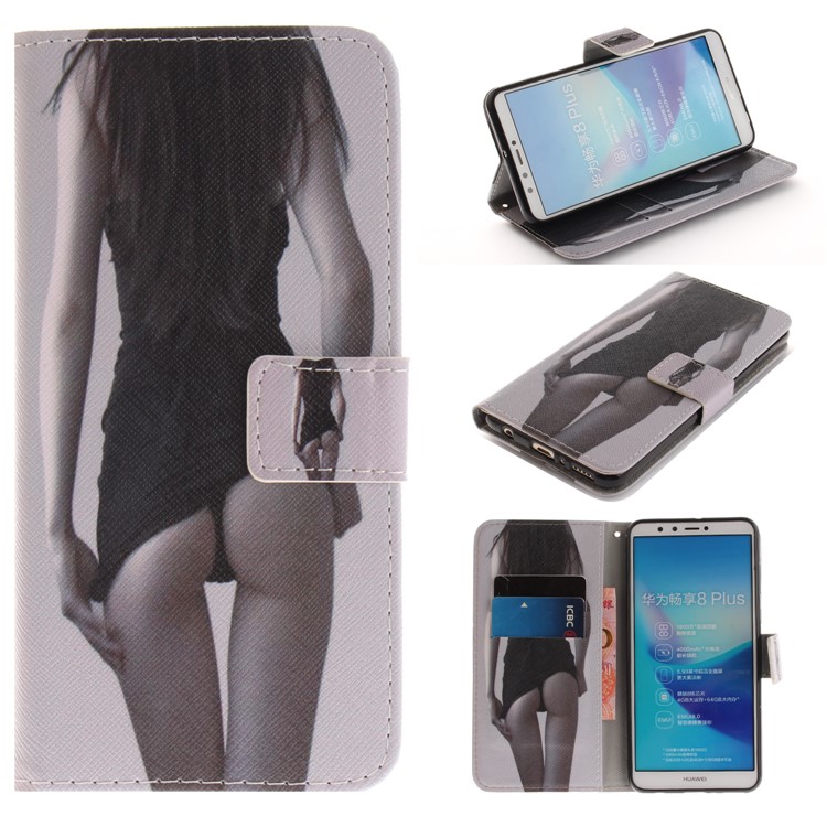 Pattern Printing Wallet Stand Leather Phone Case for Huawei Y9 (2018)/Enjoy 8 Plus - Hot Girl-1