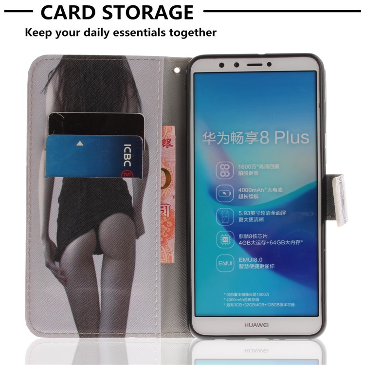 Pattern Printing Wallet Stand Leather Phone Case for Huawei Y9 (2018)/Enjoy 8 Plus - Hot Girl-7