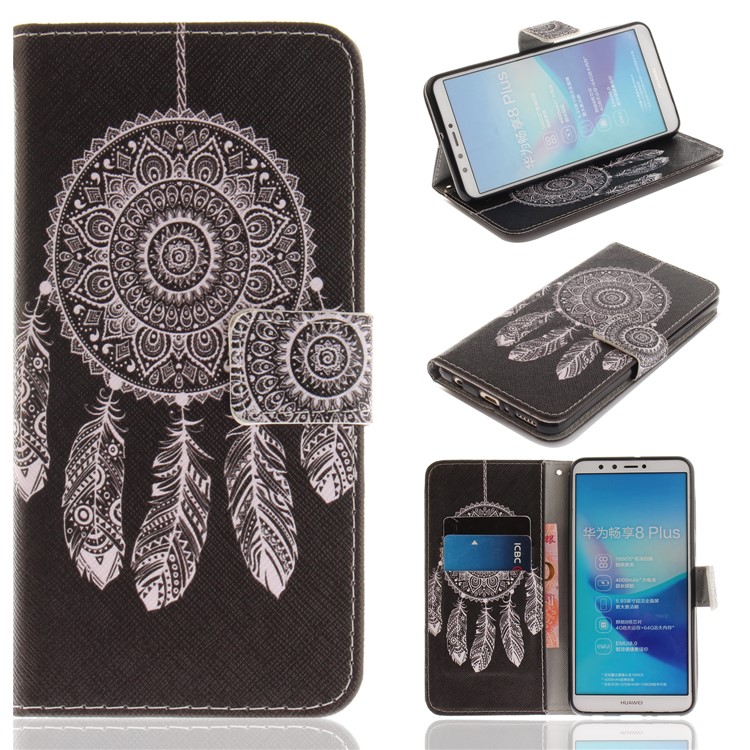 Pattern Printing Wallet Stand Leather Phone Cover for Huawei Y9 (2018)/Enjoy 8 Plus - Tribal Dream Catcher-1