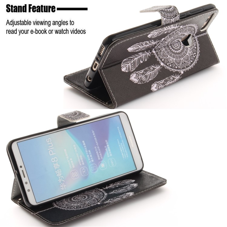 Pattern Printing Wallet Stand Leather Phone Cover for Huawei Y9 (2018)/Enjoy 8 Plus - Tribal Dream Catcher-5