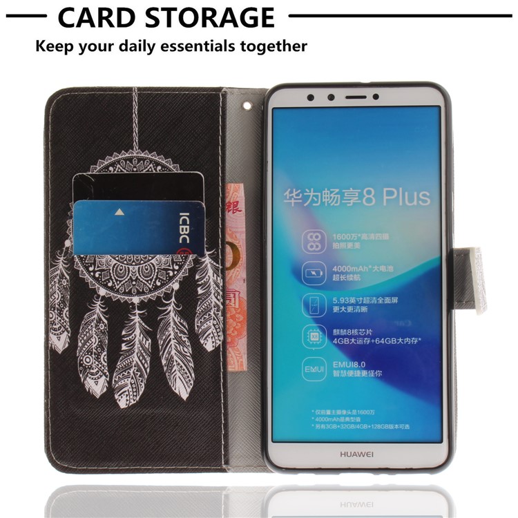 Pattern Printing Wallet Stand Leather Phone Cover for Huawei Y9 (2018)/Enjoy 8 Plus - Tribal Dream Catcher-7