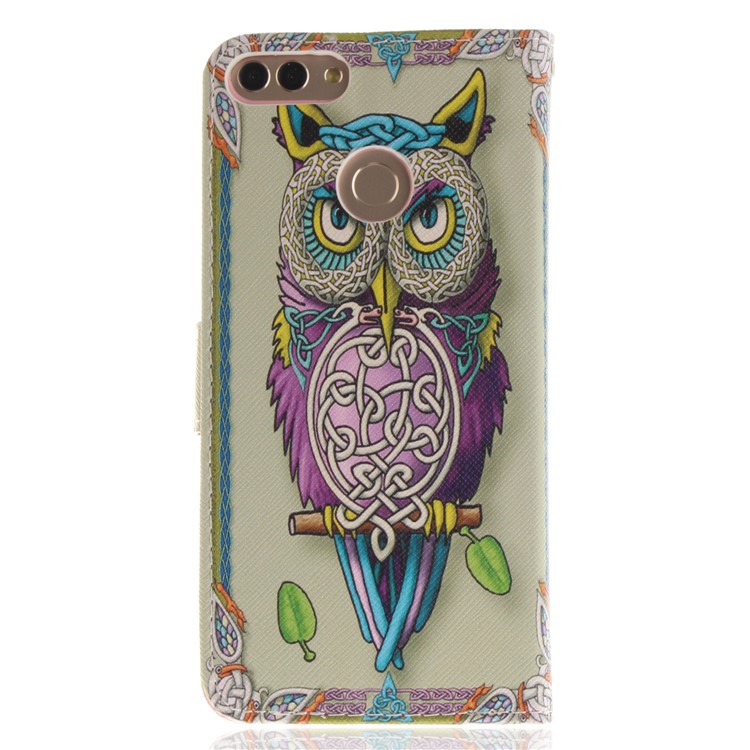 Patterned Wallet Stand Leather Mobile Case for Huawei Y9 (2018)/Enjoy 8 Plus - Colorful Owl-2