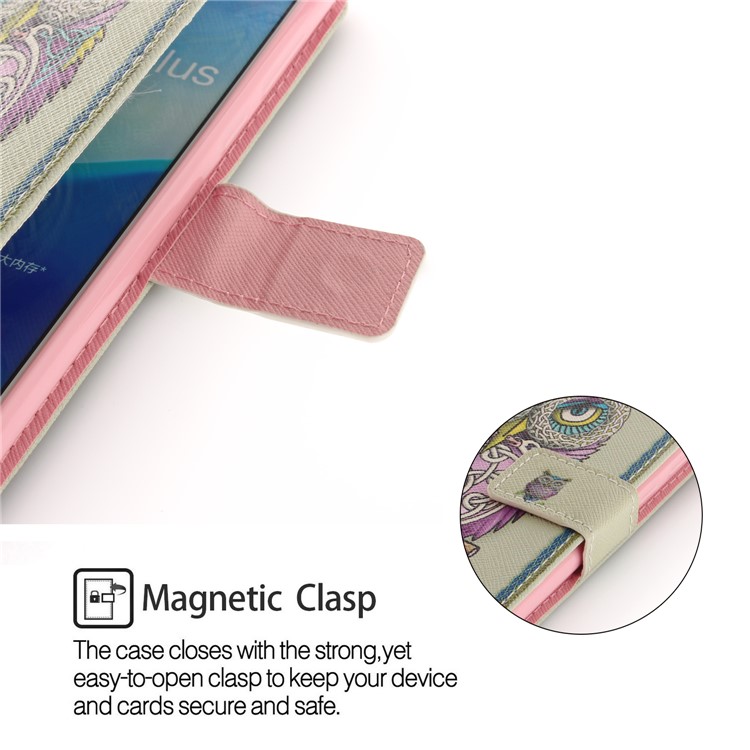 Patterned Wallet Stand Leather Mobile Case for Huawei Y9 (2018)/Enjoy 8 Plus - Colorful Owl-6