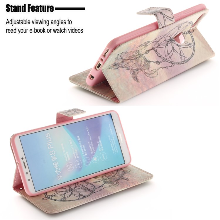 Pattern Printing Wallet Stand Leather Mobile Cover for Huawei Y9 (2018)/Enjoy 8 Plus - Dream Catcher-5
