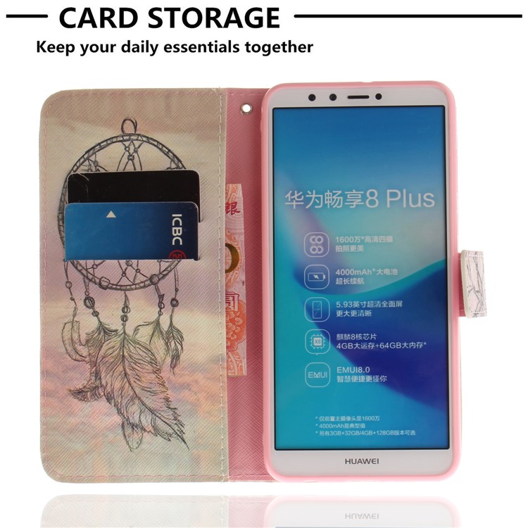 Pattern Printing Wallet Stand Leather Mobile Cover for Huawei Y9 (2018)/Enjoy 8 Plus - Dream Catcher-7