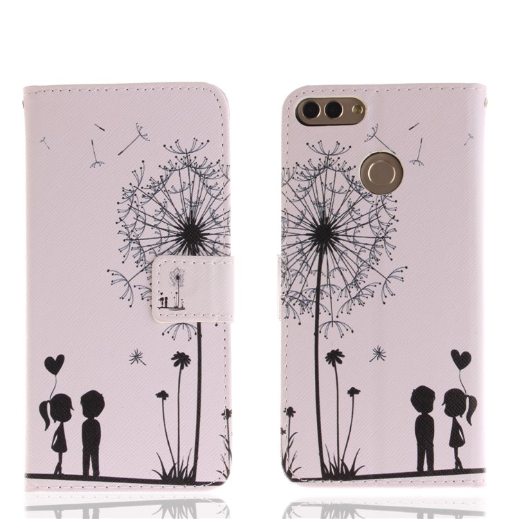 Patterned Wallet Stand PU Leather Cover Case for Huawei Y9 (2018)/Enjoy 8 Plus - Dandelion and Lovers-3