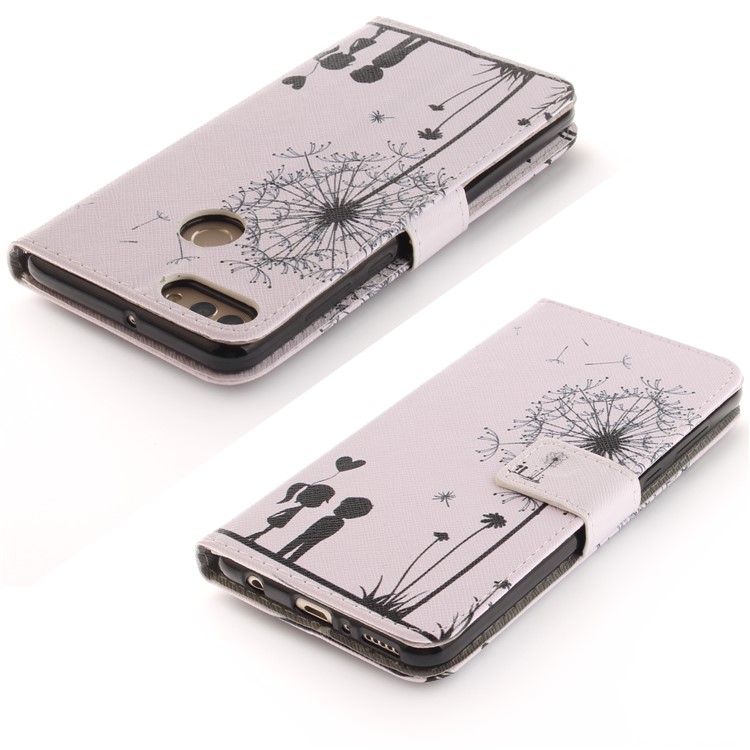 Patterned Wallet Stand PU Leather Cover Case for Huawei Y9 (2018)/Enjoy 8 Plus - Dandelion and Lovers-4