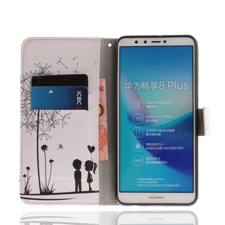 Patterned Wallet Stand PU Leather Cover Case for Huawei Y9 (2018)/Enjoy 8 Plus - Dandelion and Lovers-7