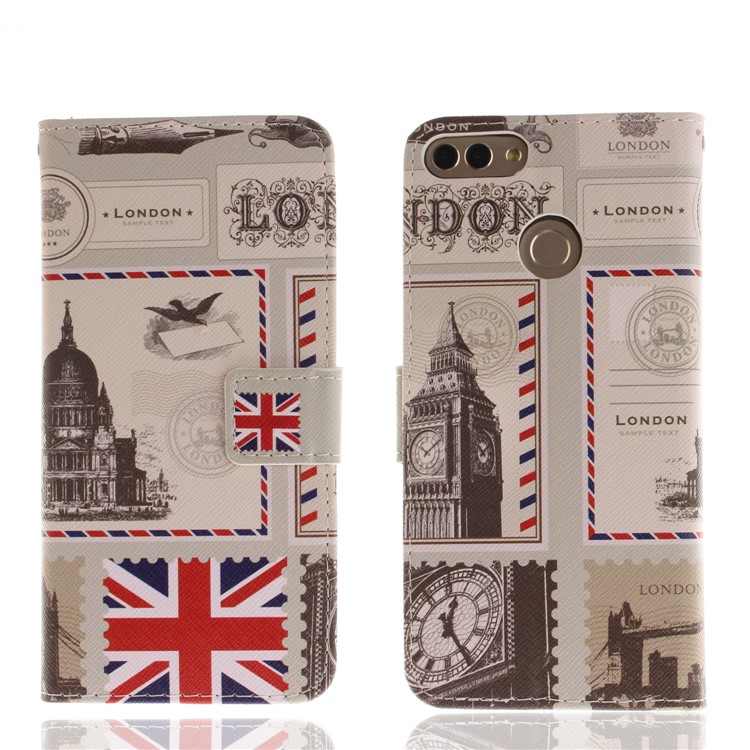 Patterned Wallet Stand Leather Cellphone Cover Case for Huawei Y9 (2018)/Enjoy 8 Plus - London Elements-3