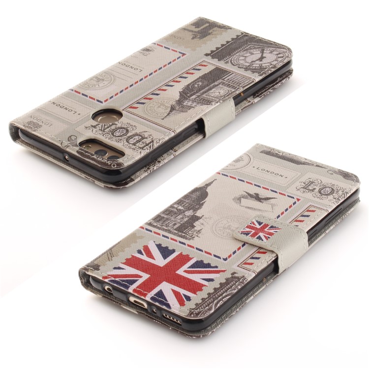 Patterned Wallet Stand Leather Cellphone Cover Case for Huawei Y9 (2018)/Enjoy 8 Plus - London Elements-4