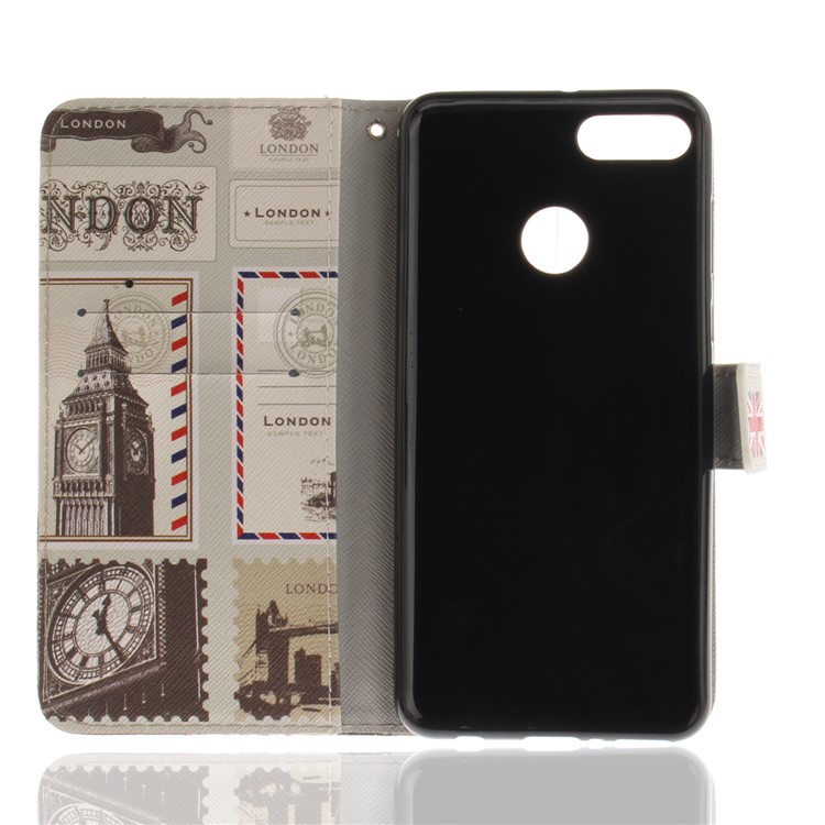Patterned Wallet Stand Leather Cellphone Cover Case for Huawei Y9 (2018)/Enjoy 8 Plus - London Elements-8