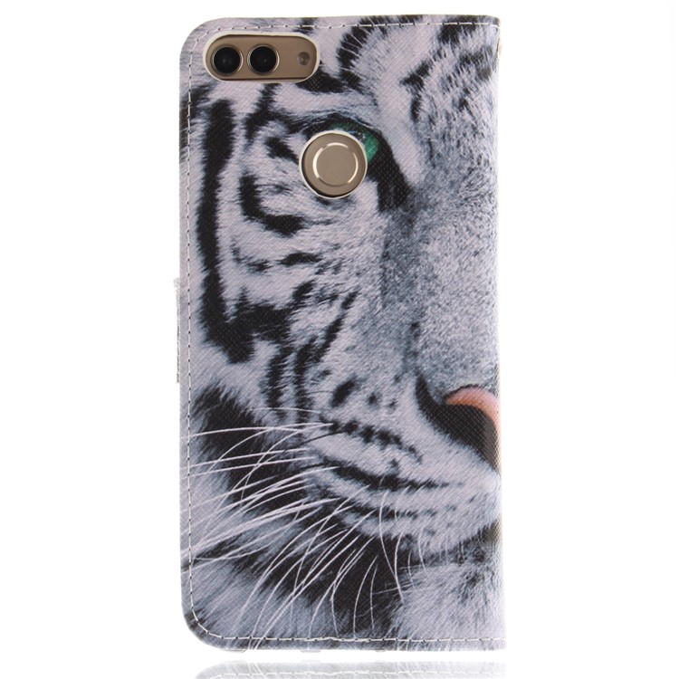 Patterned Wallet Stand PU Leather Case for Huawei P Smart / Enjoy 7S - Tiger with Green Eye-2