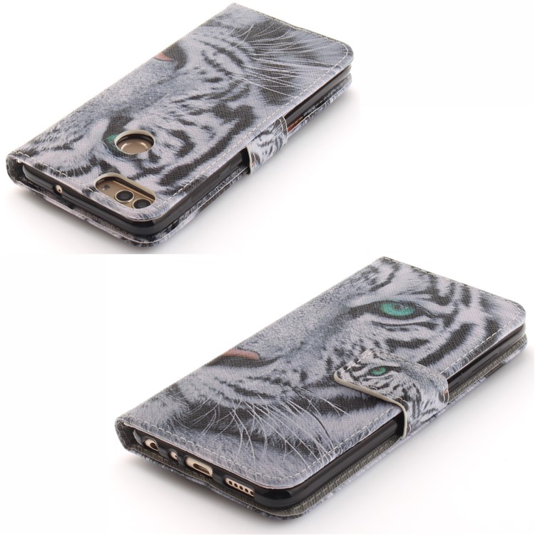 Patterned Wallet Stand PU Leather Case for Huawei P Smart / Enjoy 7S - Tiger with Green Eye-4