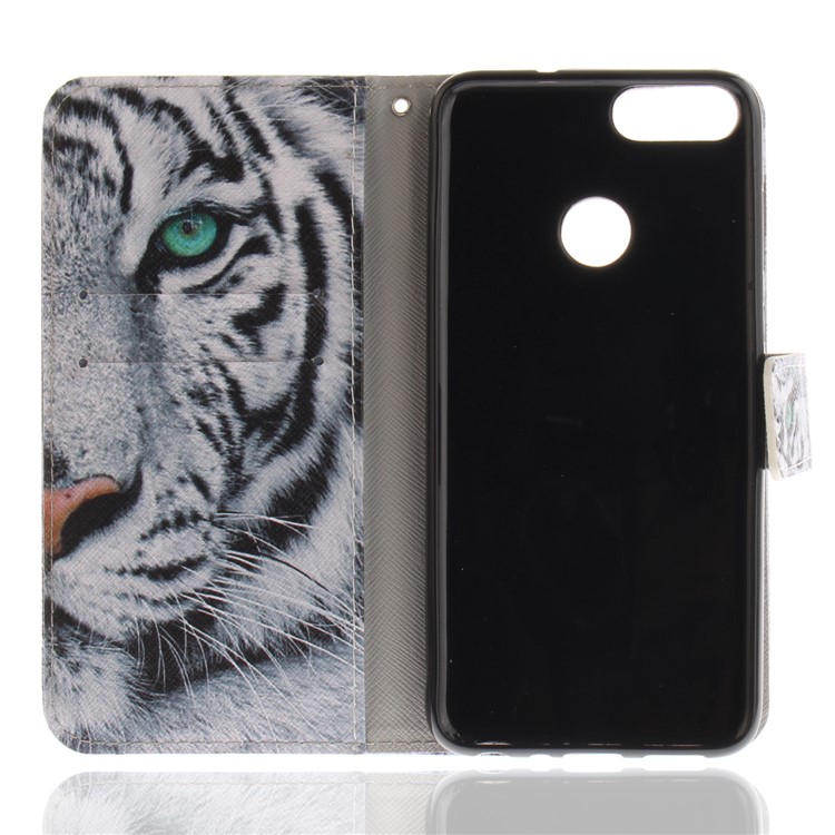 Patterned Wallet Stand PU Leather Case for Huawei P Smart / Enjoy 7S - Tiger with Green Eye-8