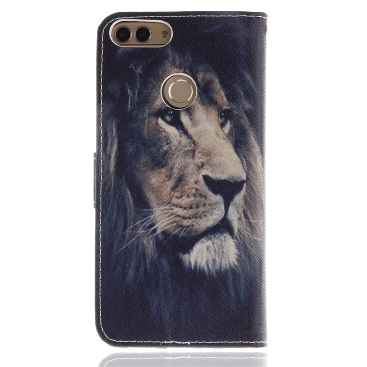 Patterned Wallet Stand PU Leather Cover for Huawei P Smart / Enjoy 7S - Lion-2