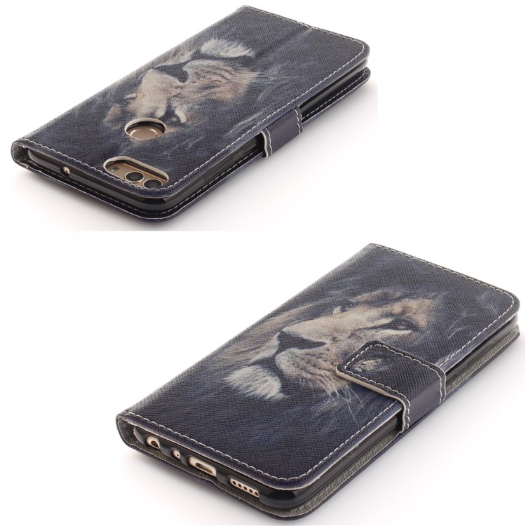 Patterned Wallet Stand PU Leather Cover for Huawei P Smart / Enjoy 7S - Lion-4