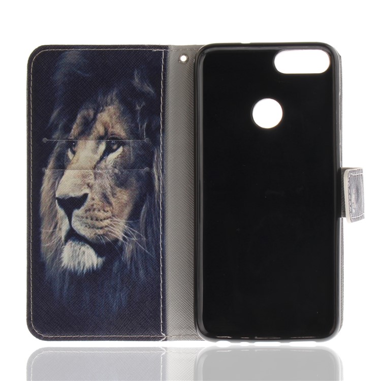 Patterned Wallet Stand PU Leather Cover for Huawei P Smart / Enjoy 7S - Lion-8