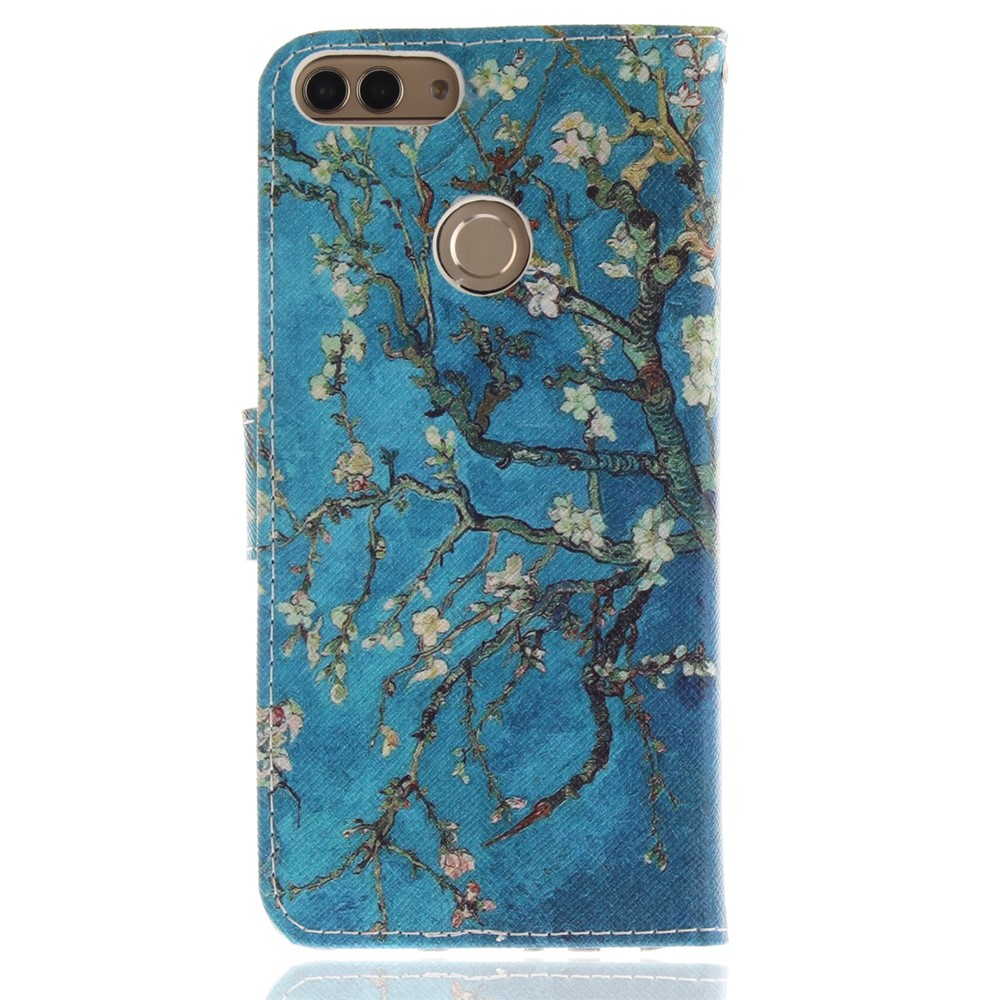 Patterned Wallet Stand PU Leather Shell for Huawei P Smart / Enjoy 7S - Almond Tree in Blossom-2