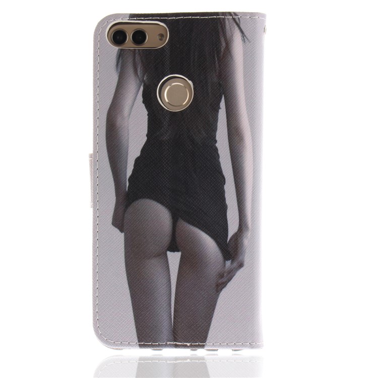 Patterned Wallet Stand PU Leather Flip Case for Huawei P Smart / Enjoy 7S - Hot Girl-2