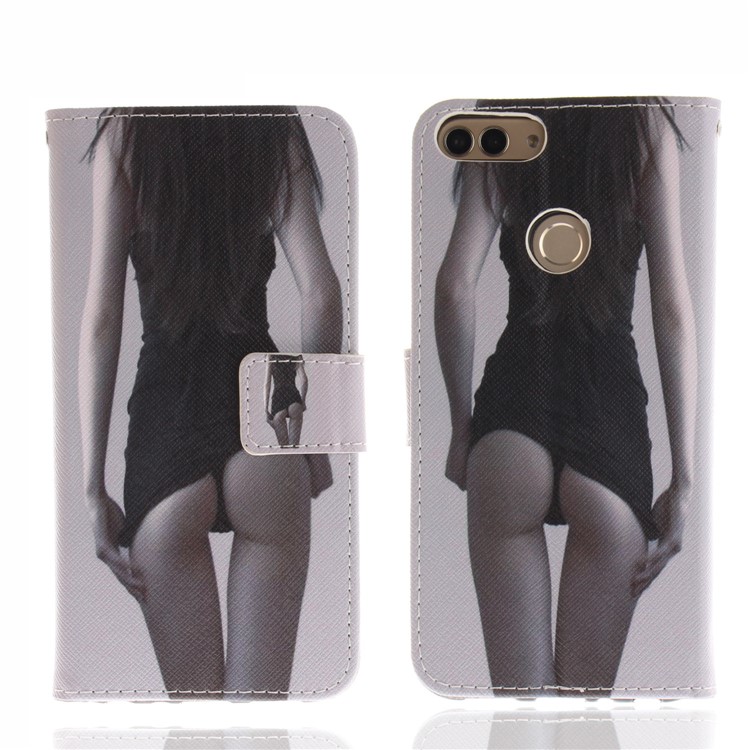 Patterned Wallet Stand PU Leather Flip Case for Huawei P Smart / Enjoy 7S - Hot Girl-3