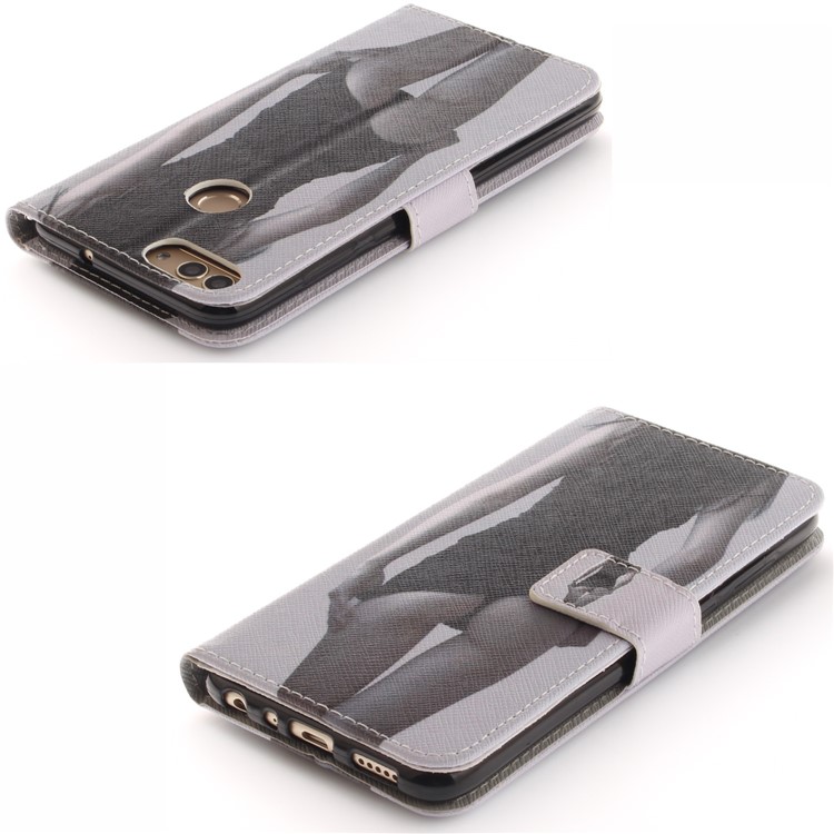 Patterned Wallet Stand PU Leather Flip Case for Huawei P Smart / Enjoy 7S - Hot Girl-4