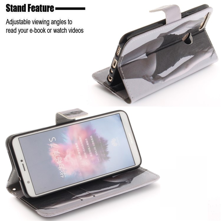 Patterned Wallet Stand PU Leather Flip Case for Huawei P Smart / Enjoy 7S - Hot Girl-5