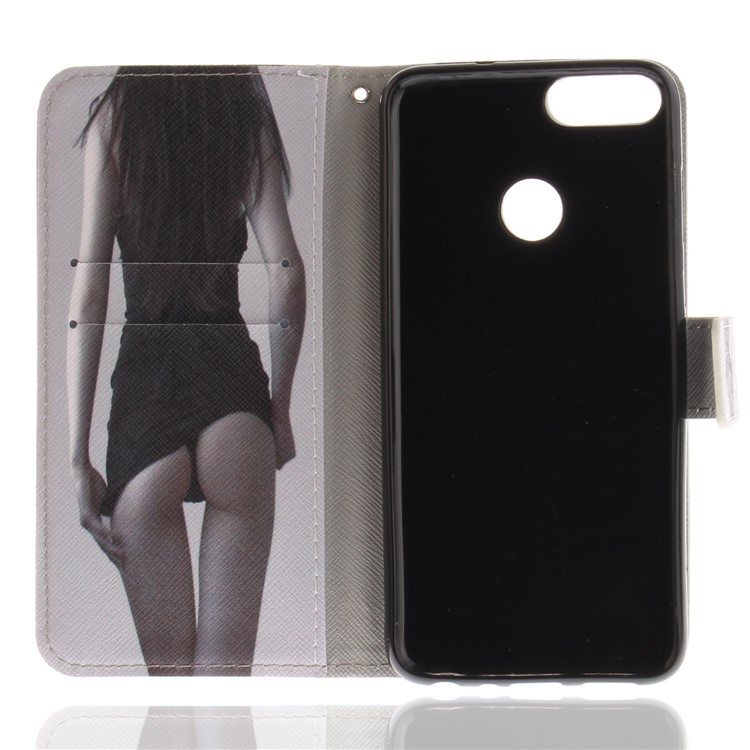 Patterned Wallet Stand PU Leather Flip Case for Huawei P Smart / Enjoy 7S - Hot Girl-8
