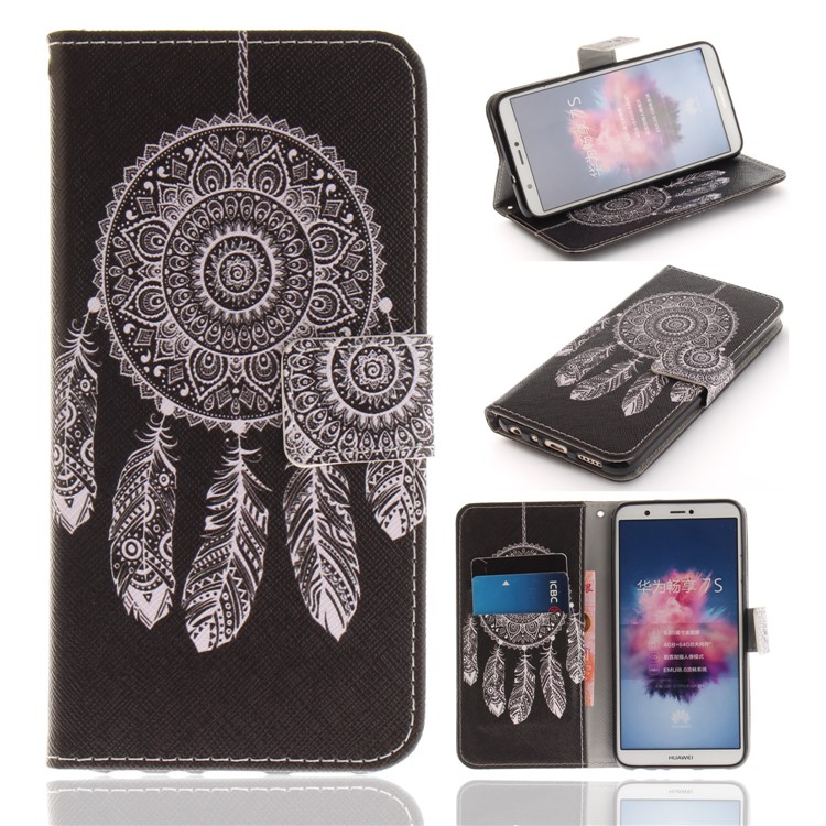Patterned Wallet Stand PU Leather Flip Cover for Huawei P Smart / Enjoy 7S - Tribal Dream Catcher-1
