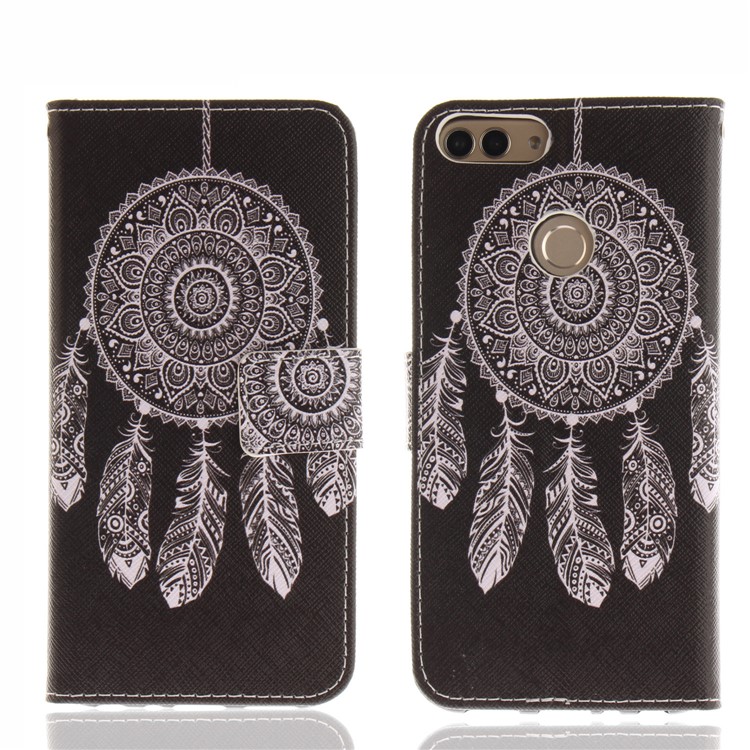 Patterned Wallet Stand PU Leather Flip Cover for Huawei P Smart / Enjoy 7S - Tribal Dream Catcher-3