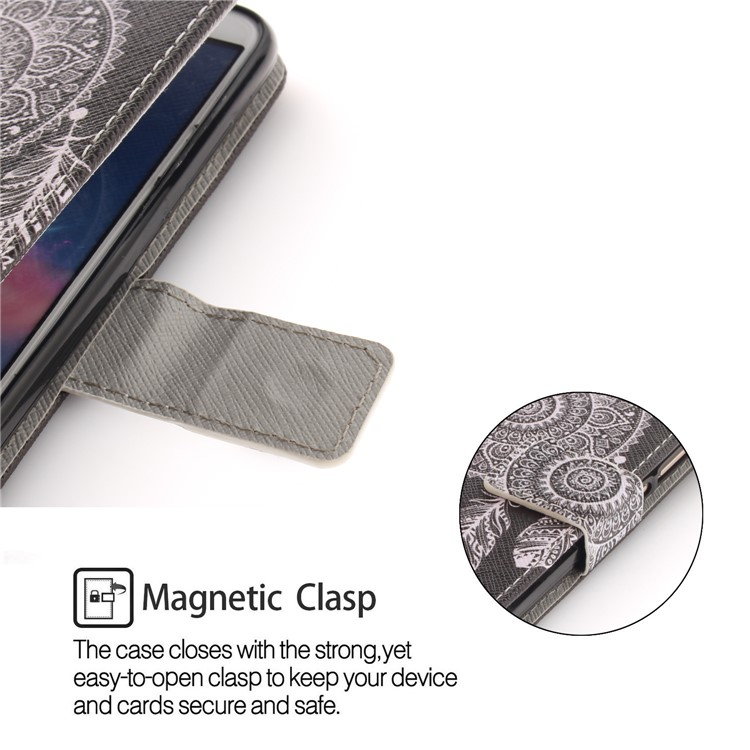 Patterned Wallet Stand PU Leather Flip Cover for Huawei P Smart / Enjoy 7S - Tribal Dream Catcher-6