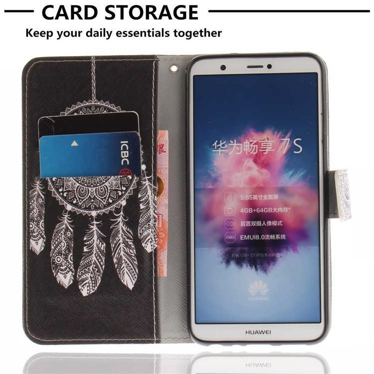 Patterned Wallet Stand PU Leather Flip Cover for Huawei P Smart / Enjoy 7S - Tribal Dream Catcher-7