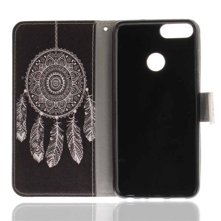 Patterned Wallet Stand PU Leather Flip Cover for Huawei P Smart / Enjoy 7S - Tribal Dream Catcher-8