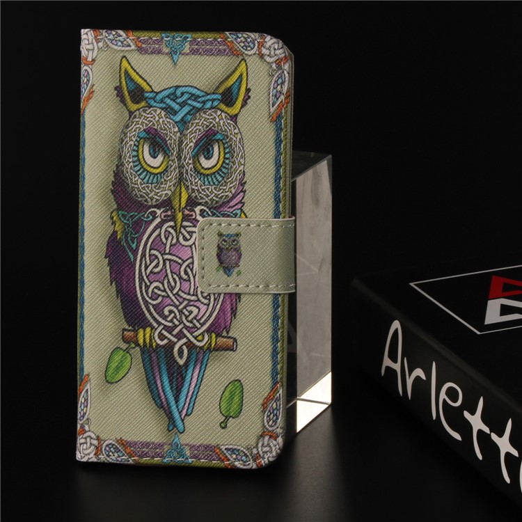 Patterned Wallet Stand PU Leather Phone Casing for Huawei P Smart / Enjoy 7S - Colorful Owl-9