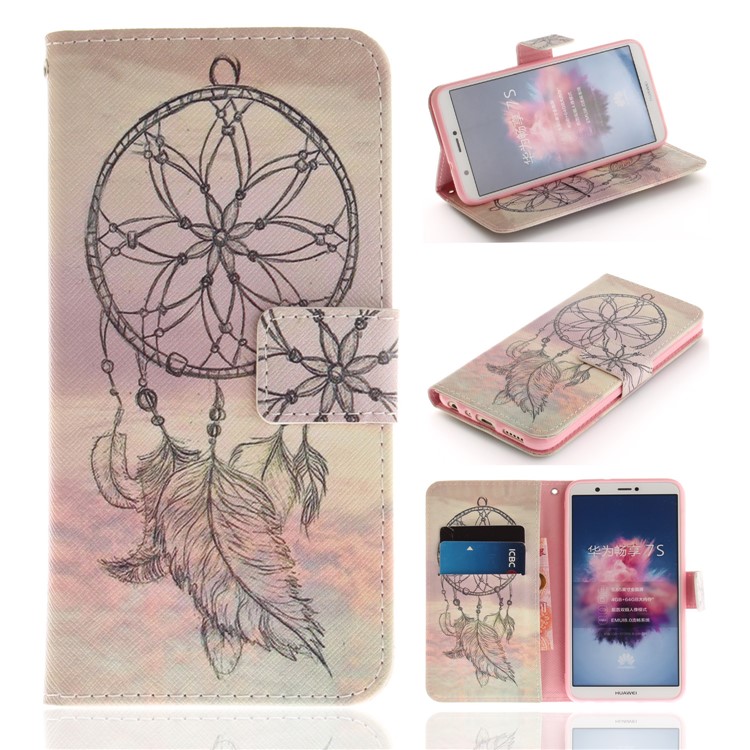 Patterned Wallet Stand PU Leather Phone Cover for Huawei P Smart / Enjoy 7S - Dream Catcher-1