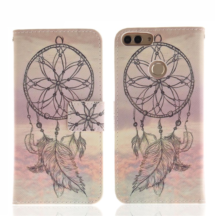Patterned Wallet Stand PU Leather Phone Cover for Huawei P Smart / Enjoy 7S - Dream Catcher-3