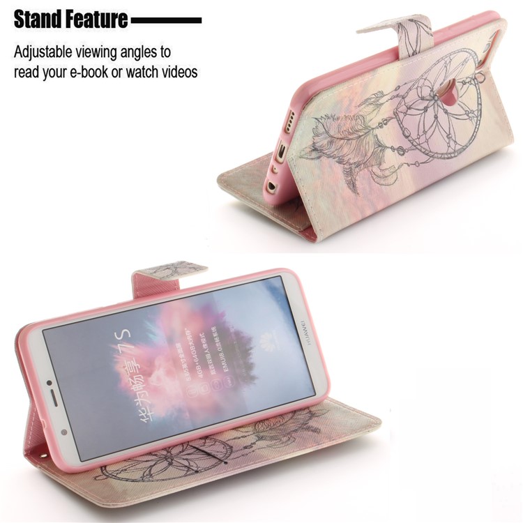 Patterned Wallet Stand PU Leather Phone Cover for Huawei P Smart / Enjoy 7S - Dream Catcher-5