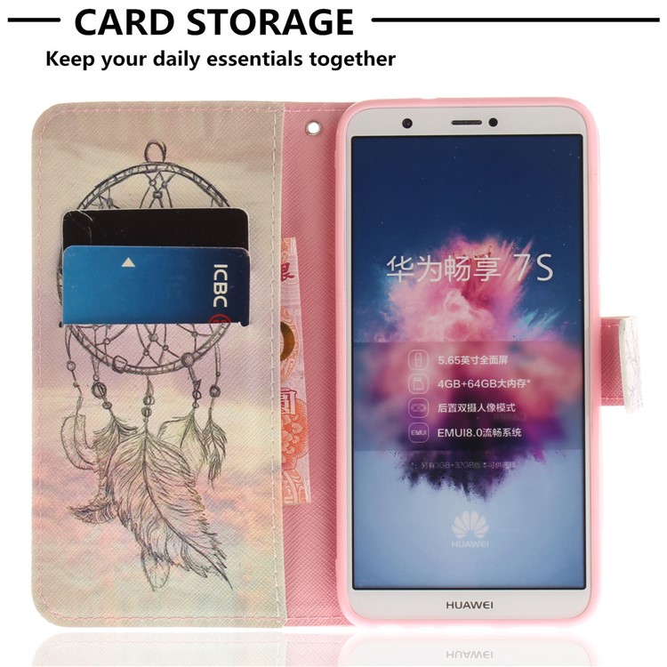 Patterned Wallet Stand PU Leather Phone Cover for Huawei P Smart / Enjoy 7S - Dream Catcher-7