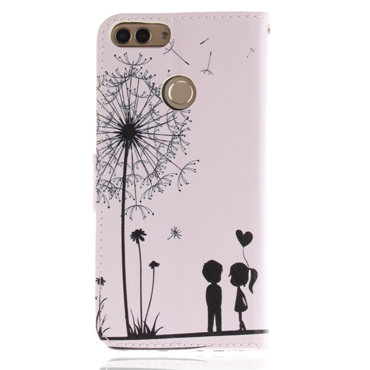 Patterned Wallet Stand PU Leather Mobile Shell for Huawei P Smart / Enjoy 7S - Dandelion and Lovers-2