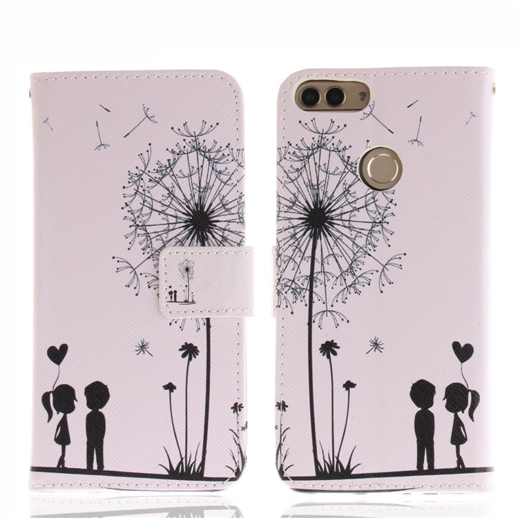 Patterned Wallet Stand PU Leather Mobile Shell for Huawei P Smart / Enjoy 7S - Dandelion and Lovers-3