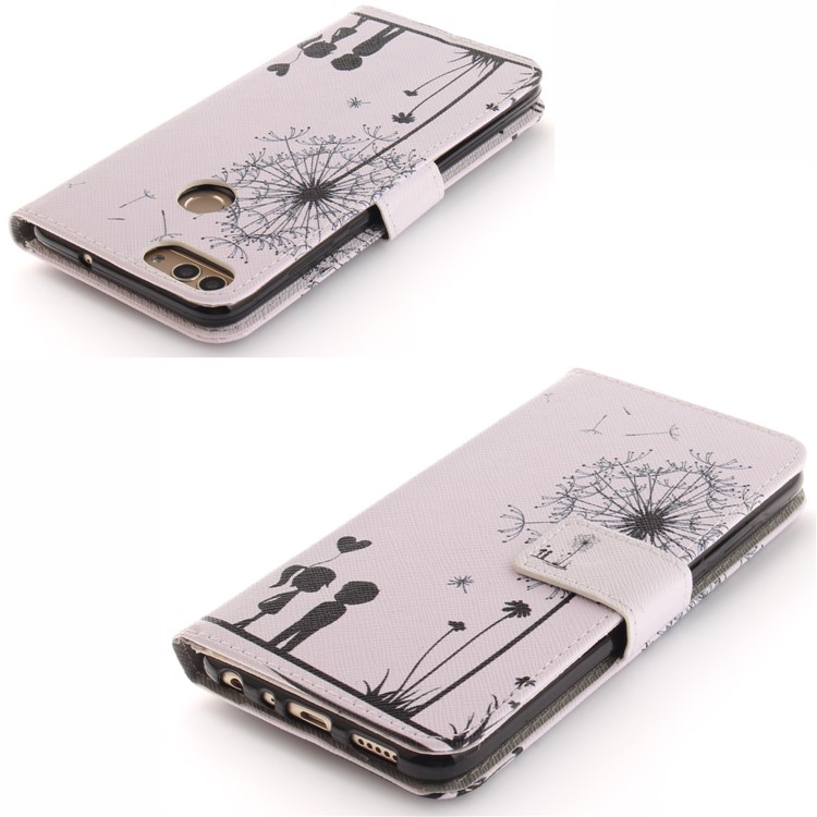 Patterned Wallet Stand PU Leather Mobile Shell for Huawei P Smart / Enjoy 7S - Dandelion and Lovers-4