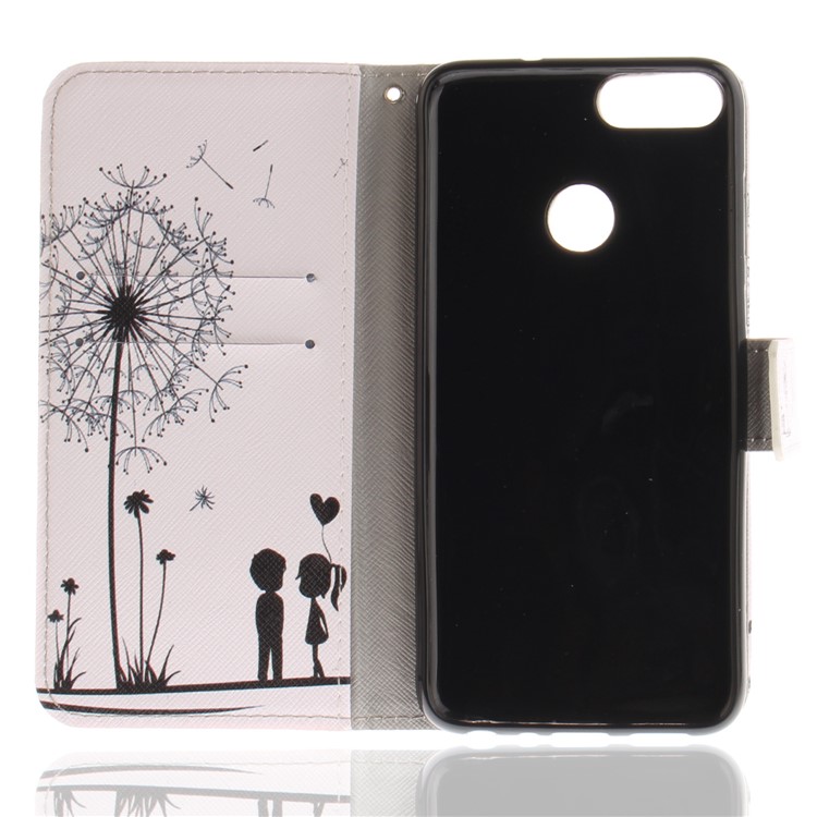 Patterned Wallet Stand PU Leather Mobile Shell for Huawei P Smart / Enjoy 7S - Dandelion and Lovers-8