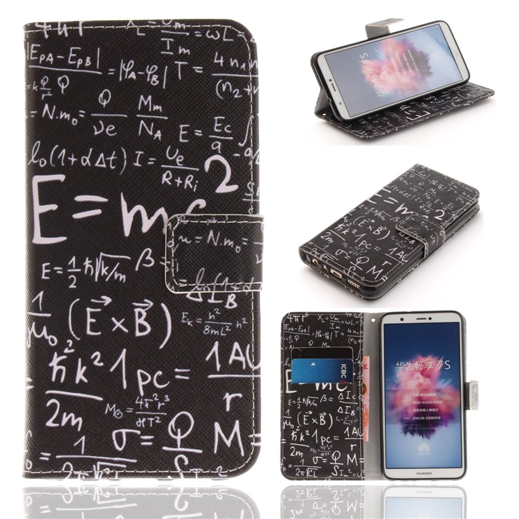 Patterned Wallet Stand PU Leather Mobile Cover for Huawei P Smart / Enjoy 7S - Formula-1