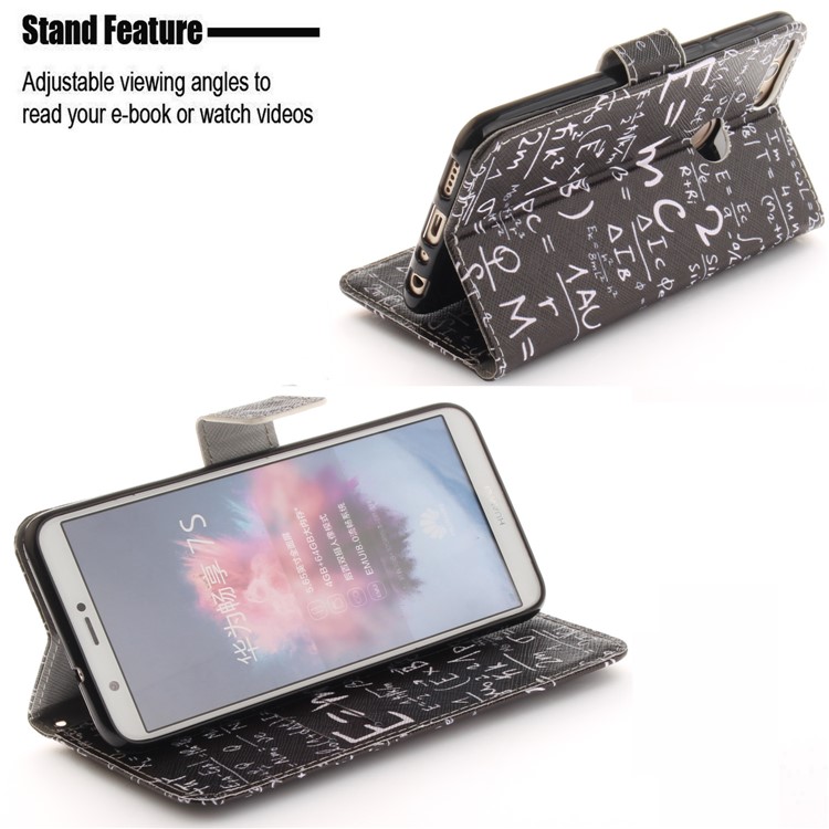 Patterned Wallet Stand PU Leather Mobile Cover for Huawei P Smart / Enjoy 7S - Formula-5