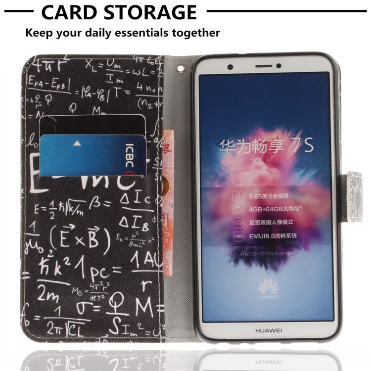 Patterned Wallet Stand PU Leather Mobile Cover for Huawei P Smart / Enjoy 7S - Formula-7