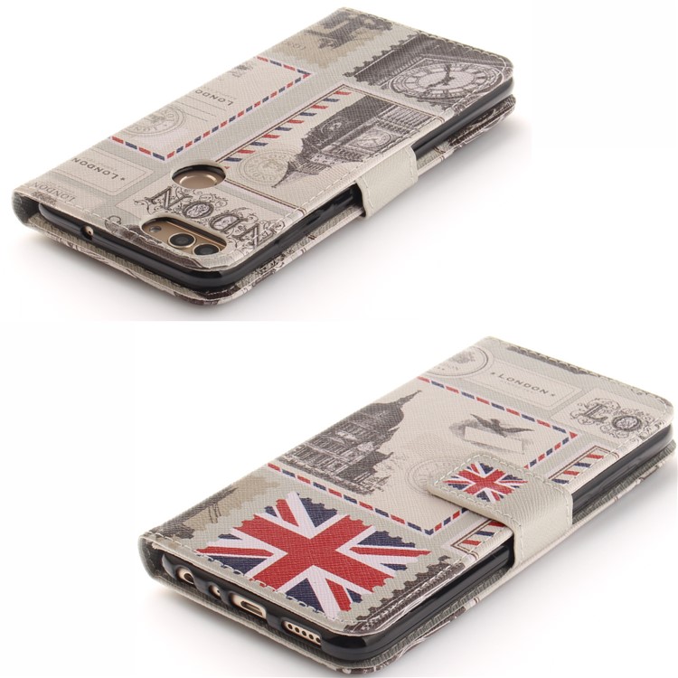 Patterned Wallet Stand PU Leather Protection Casing for Huawei P Smart / Enjoy 7S - London Elements-4