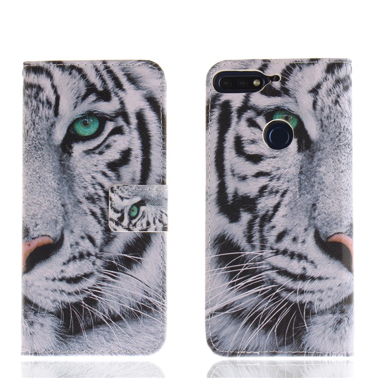 Pattern Printing Wallet Stand Leather Case for Huawei Honor 7C / Enjoy 8 /Y7 Prime (2018) - Tiger with Green Eye-3