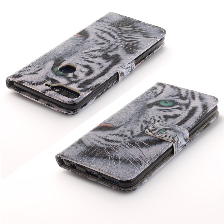 Pattern Printing Wallet Stand Leather Case for Huawei Honor 7C / Enjoy 8 /Y7 Prime (2018) - Tiger with Green Eye-4