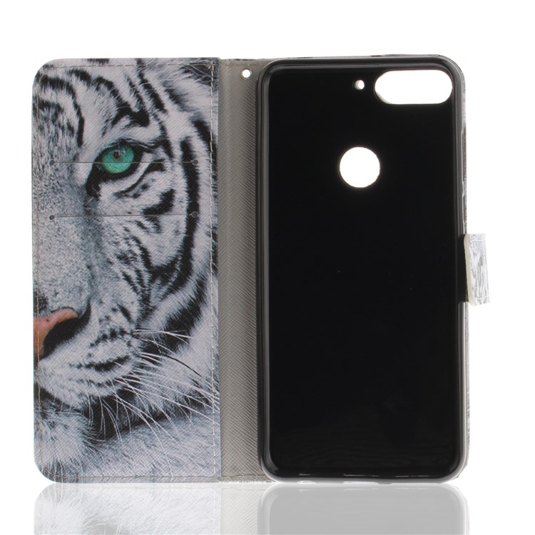 Pattern Printing Wallet Stand Leather Case for Huawei Honor 7C / Enjoy 8 /Y7 Prime (2018) - Tiger with Green Eye-8