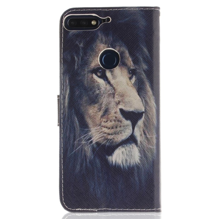 Pattern Printing Wallet Stand Leather Cover for Huawei Honor 7C / Enjoy 8 /Y7 Prime (2018) - Lion-2