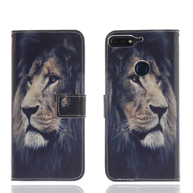 Pattern Printing Wallet Stand Leather Cover for Huawei Honor 7C / Enjoy 8 /Y7 Prime (2018) - Lion-3